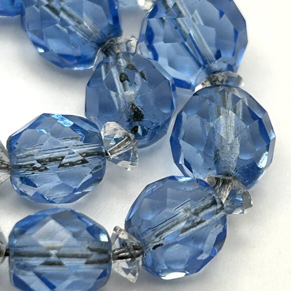 Vintage Czech Faceted Blue Glass Crystal Bead Necklace Graduated 16” - Picture 15 of 16